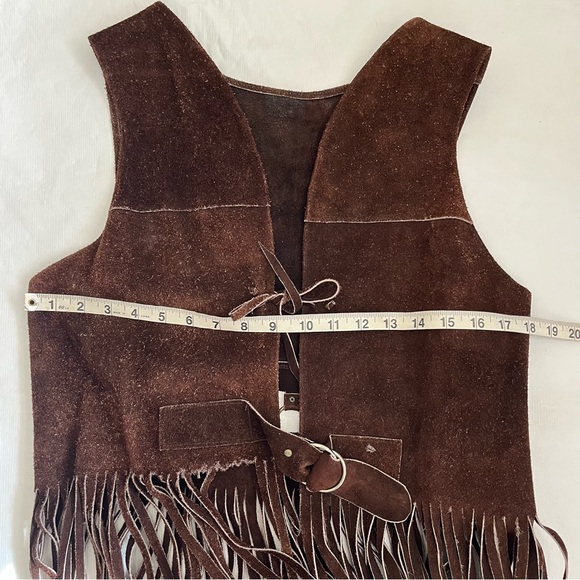 Vintage Suede Leather Brown Fringe Hippie Vest - Picture 6 of 7